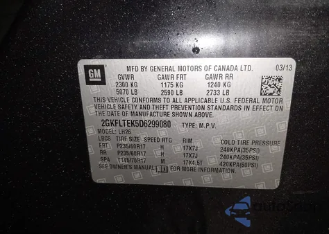 2013 GMC Terrain Sle-2 from USA, damaged, VIN 2GKFLTEK5D6299080